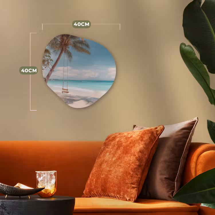 Palmboom - Schommel - Strand - Lucht Wandcirkel Organisch Forex 3mm klein -sfeer3