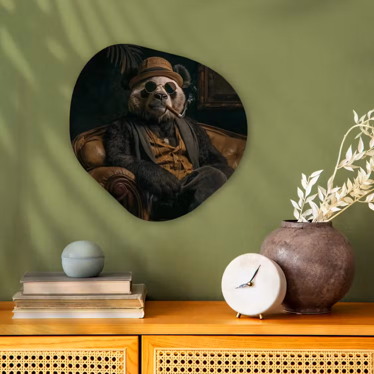 Panda - Hoed - Bril - Pak Wandcirkel Organisch Forex 3mm klein -sfeer2