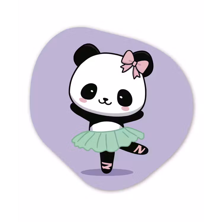 Panda - Paars - Sierlijk - Kawaii Wandcirkel Organisch Forex 3mm klein -3d