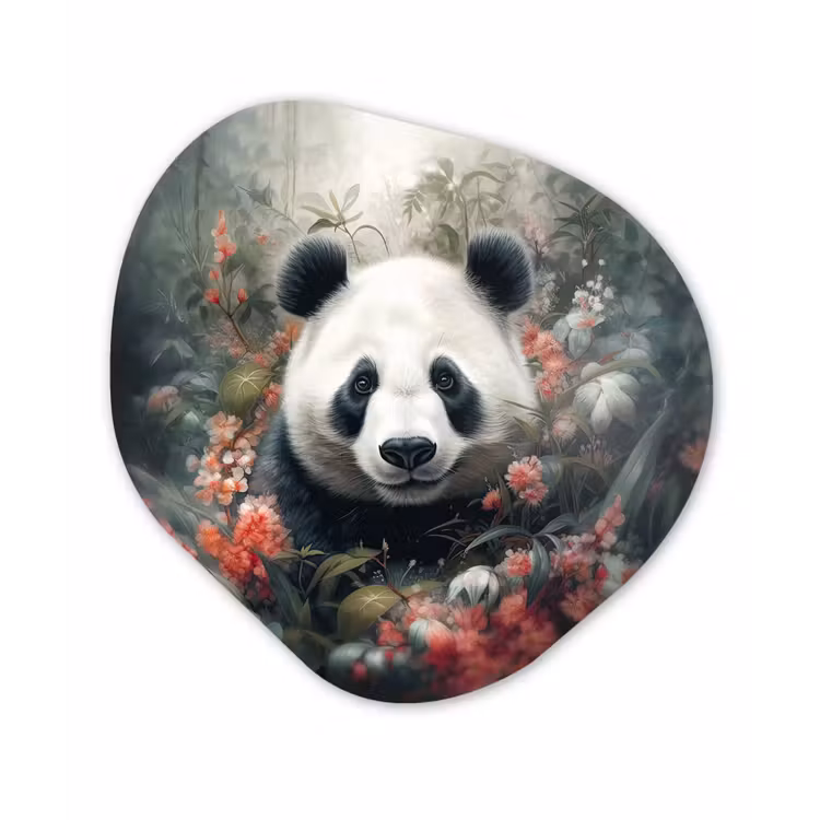 Panda - Wilde dieren - Bloemen - Natuur Wandcirkel Organisch Forex 3mm klein -3d