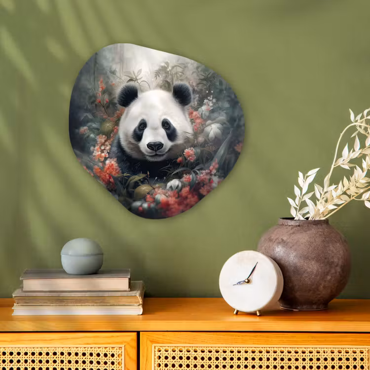 Panda - Wilde dieren - Bloemen - Natuur Wandcirkel Organisch Forex 3mm klein -sfeer2
