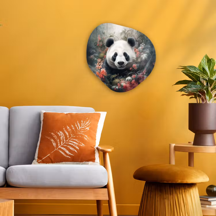 Panda - Wilde dieren - Bloemen - Natuur Wandcirkel Organisch Forex 3mm klein -sfeer4