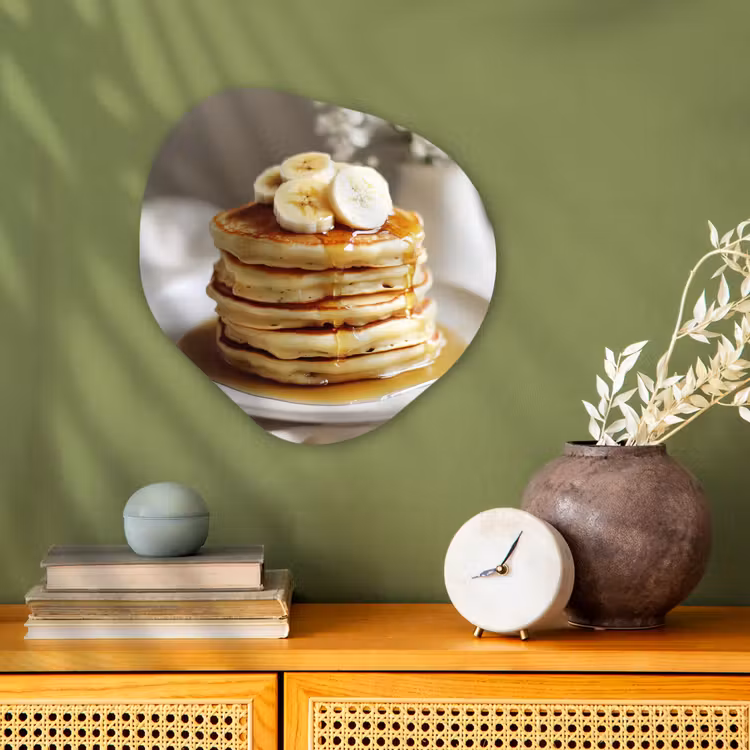 Pannenkoeken - Banaan - Siroop - Wit - Beige Wandcirkel Organisch Forex 3mm klein -sfeer2