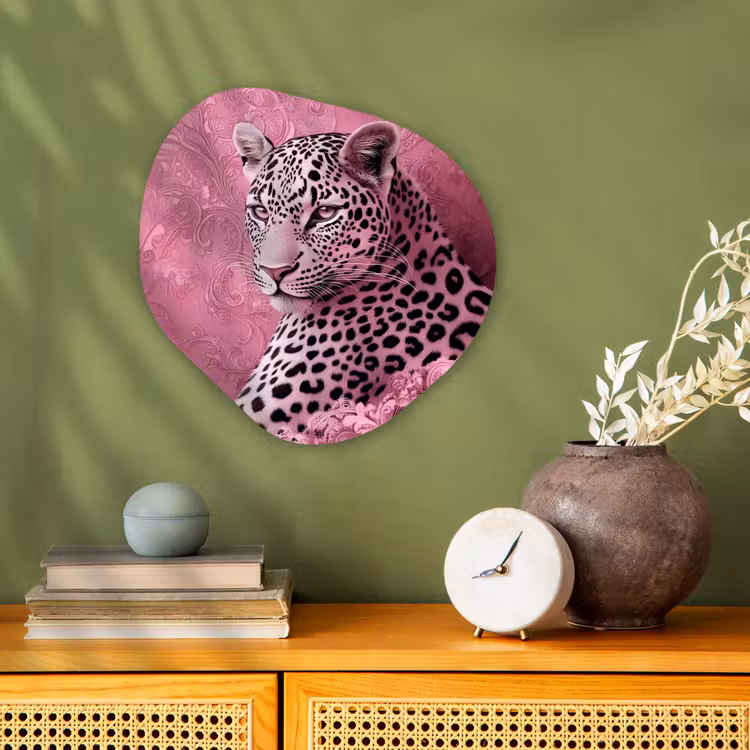 Panter - Luxe - Roze Wandcirkel Organisch Forex 3mm klein -sfeer2