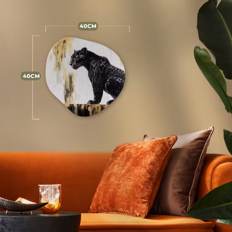 Panter - Zwart - Abstract - Goud Wandcirkel Organisch Forex 3mm klein -sfeer3