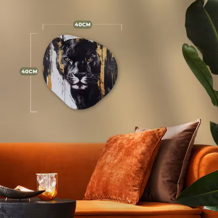 Panter - Zwart - Abstract - Verfstreken Wandcirkel Organisch Forex 3mm klein -sfeer3