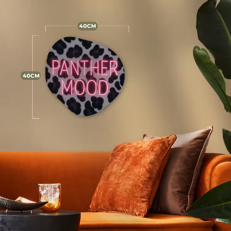 Panterprint - Zwart - Neonletters - Roze Wandcirkel Organisch Forex 3mm klein -sfeer3