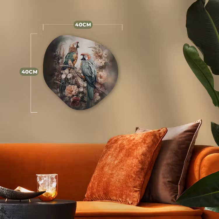 Papegaaien - Vogels - Natuur - Bloemen Wandcirkel Organisch Forex 3mm klein -sfeer3
