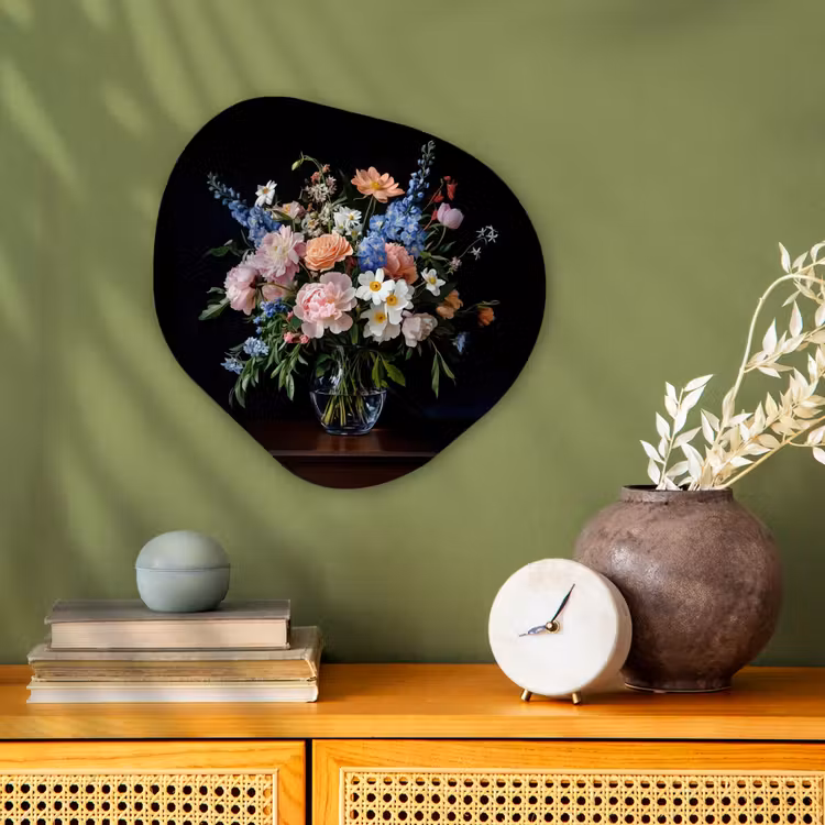 Pastel - Bloemen - Glazen - Vaas Wandcirkel Organisch Forex 3mm klein -sfeer2
