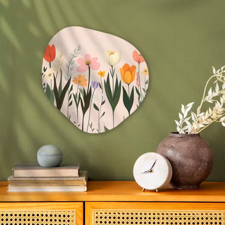Pasteltinten - Bloemen - Illustratie Wandcirkel Organisch Forex 3mm klein -sfeer2