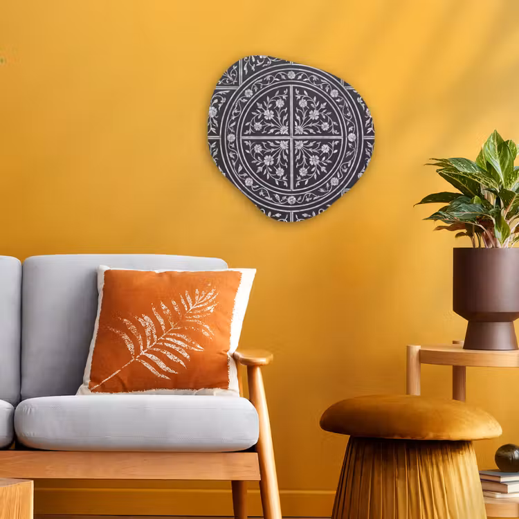 Patroon - Bloemmotief - Decoratie - Klassiek - Zwart Wandcirkel Organisch Forex 3mm klein -sfeer4