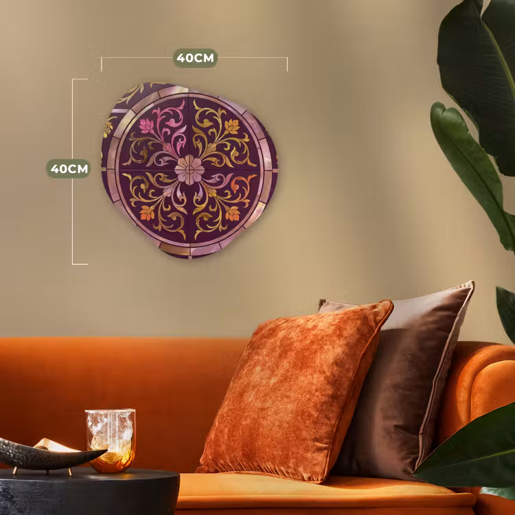 Patroon - Floraal - Oosters - Paars - Goud Wandcirkel Organisch Forex 3mm klein -sfeer3