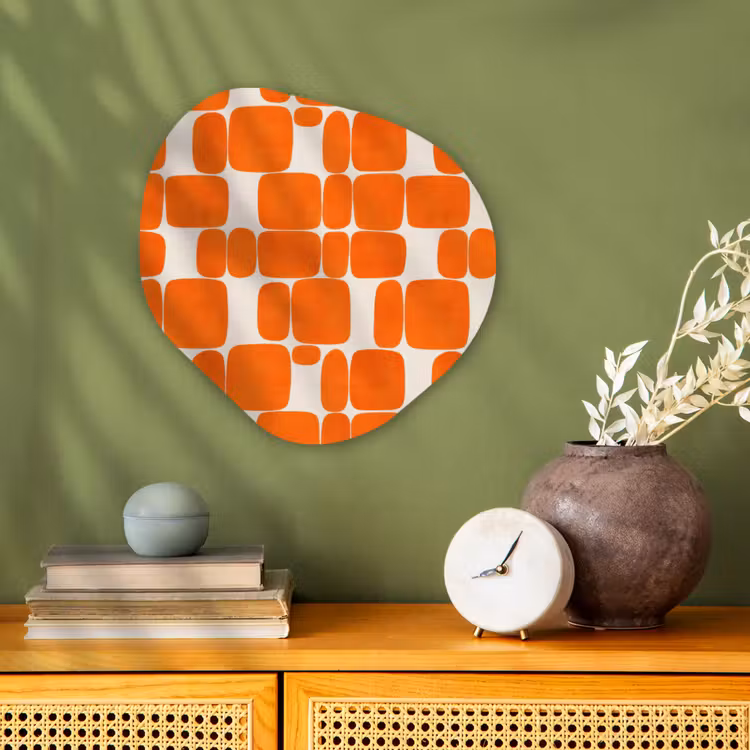 Patroon - Retro - Oranje Wandcirkel Organisch Forex 3mm klein 629 -sfeer2