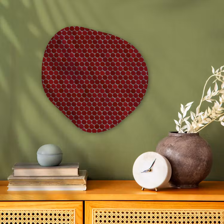 Penny - Mozaïek - Rond - Rood Wandcirkel Organisch Forex 3mm klein 629 -sfeer2