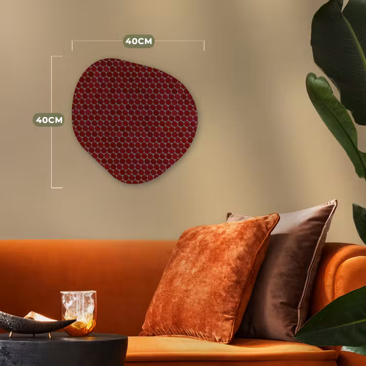 Penny - Mozaïek - Rond - Rood Wandcirkel Organisch Forex 3mm klein 629 -sfeer3