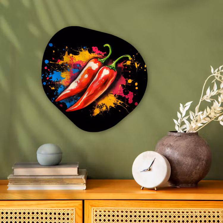 Peper - Graffiti - Verf - Abstract - Modern - Kleurrijk Wandcirkel Organisch Forex 3mm klein -sfeer2