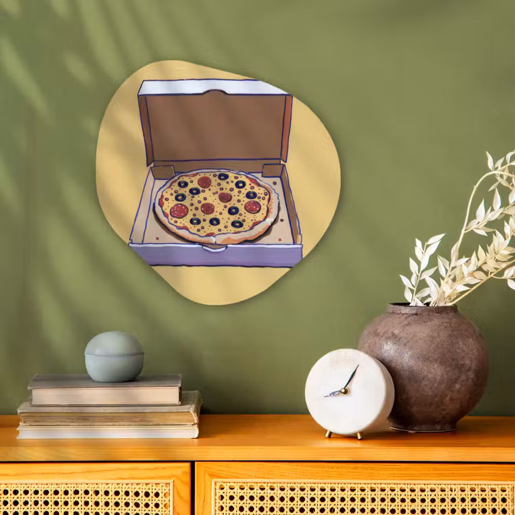 Pizza - Doos - Salami - Illustratie Wandcirkel Organisch Forex 3mm klein -sfeer2