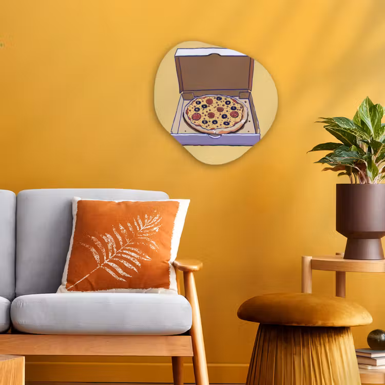 Pizza - Doos - Salami - Illustratie Wandcirkel Organisch Forex 3mm klein -sfeer4