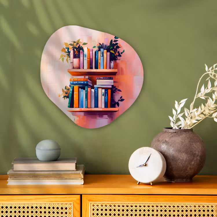 Planken - Boeken - Bladeren Wandcirkel Organisch Forex 3mm klein -sfeer2