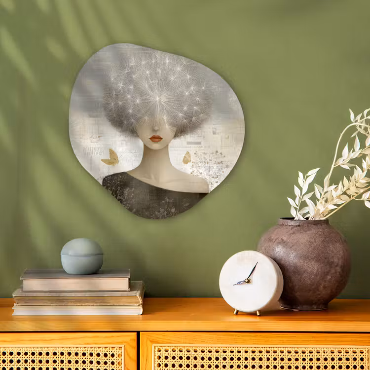 Pluis - Vrouw - Beige Wandcirkel Organisch Forex 3mm klein -sfeer2