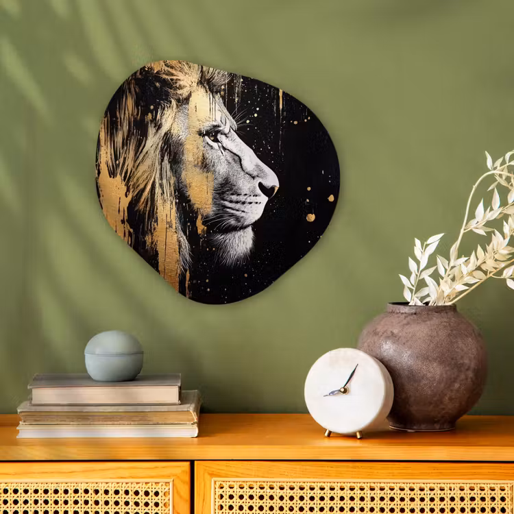 Portret - Leeuw - Abstract - Goud Wandcirkel Organisch Forex 3mm klein -sfeer2