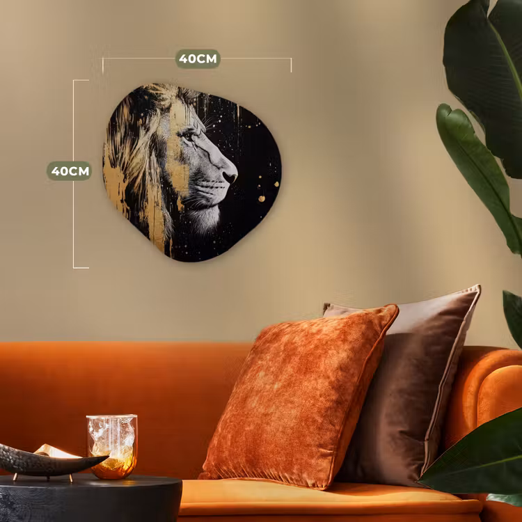 Portret - Leeuw - Abstract - Goud Wandcirkel Organisch Forex 3mm klein -sfeer3