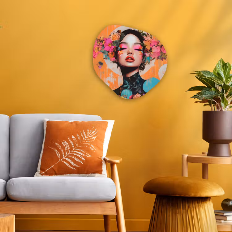 Portret - Vrouw - Abstract - Bloemen Wandcirkel Organisch Forex 3mm klein -sfeer4