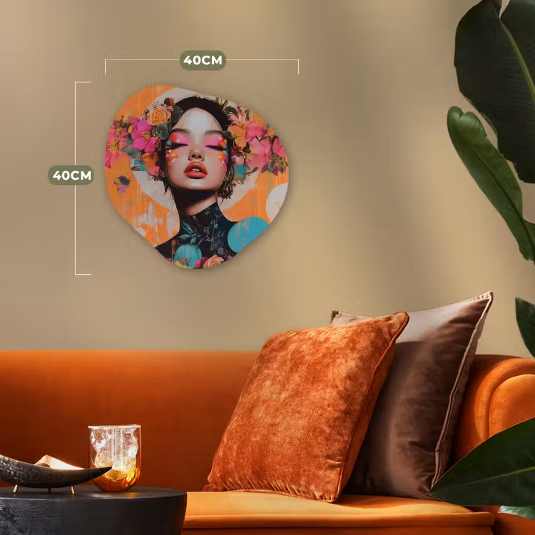 Portret - Vrouw - Abstract - Bloemen Wandcirkel Organisch Forex 3mm klein -sfeer3