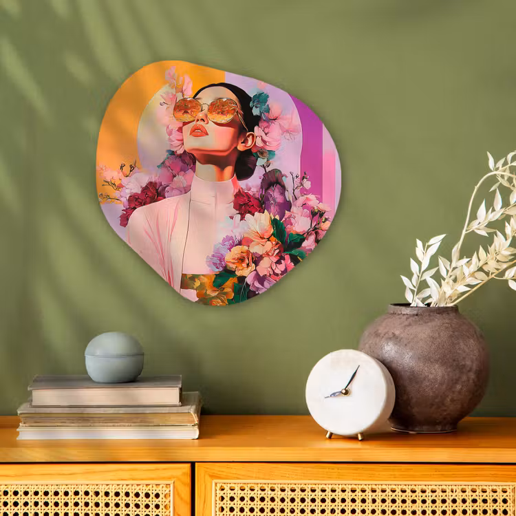 Portret - Vrouw - Abstract - Bloemen Wandcirkel Organisch Forex 3mm klein -sfeer2