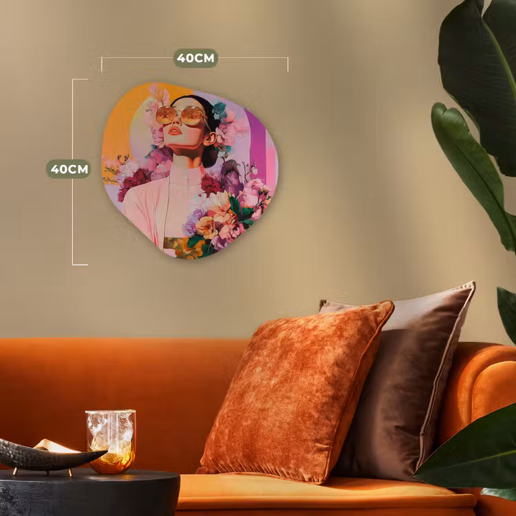 Portret - Vrouw - Abstract - Bloemen Wandcirkel Organisch Forex 3mm klein -sfeer3