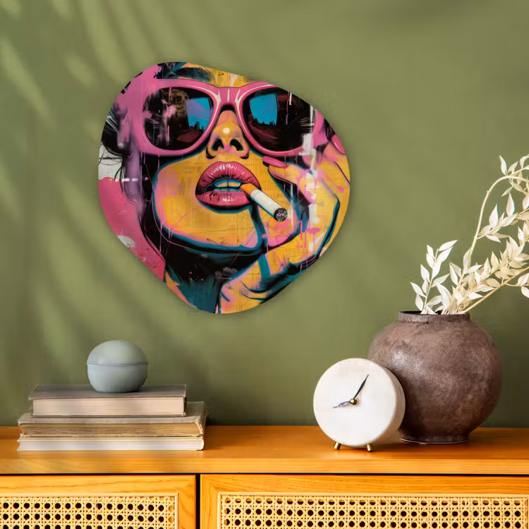 Portret - Vrouw - Abstract - Zonnebril Wandcirkel Organisch Forex 3mm klein -sfeer2