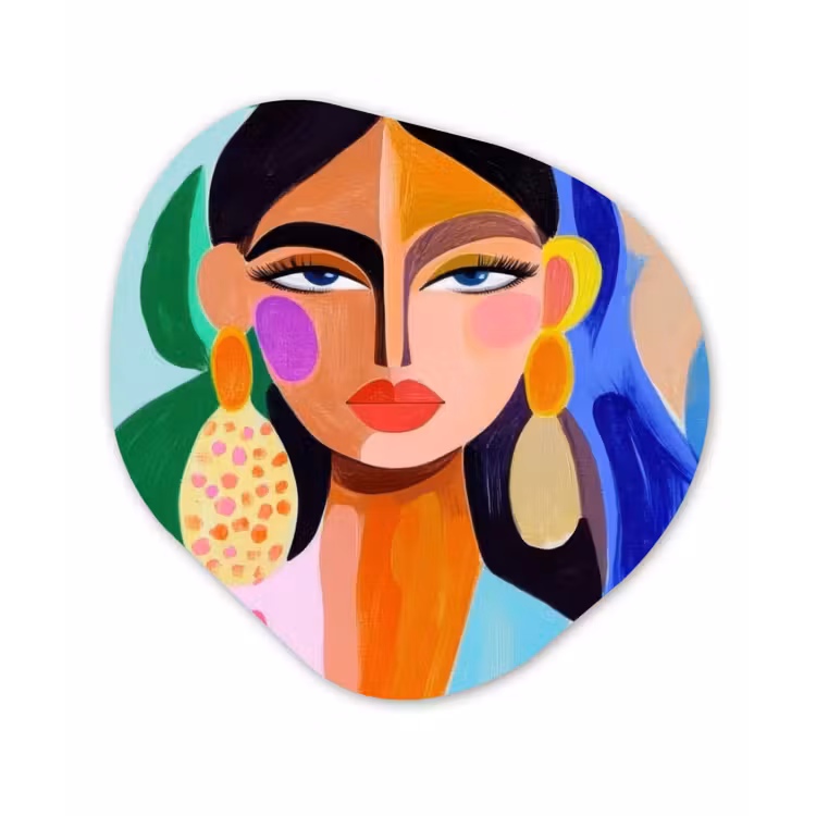 Portret - Vrouw - Modern Wandcirkel Organisch Forex 3mm klein -3d