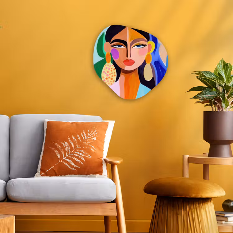 Portret - Vrouw - Modern Wandcirkel Organisch Forex 3mm klein -sfeer4