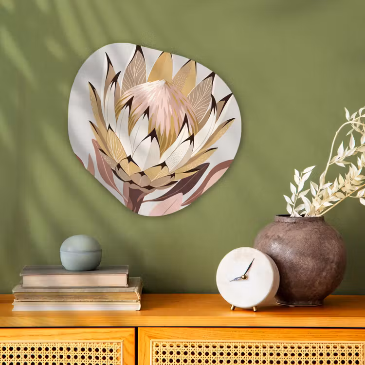 Protea - Bloem - Botanisch - Beige Wandcirkel Organisch Forex 3mm klein -sfeer2
