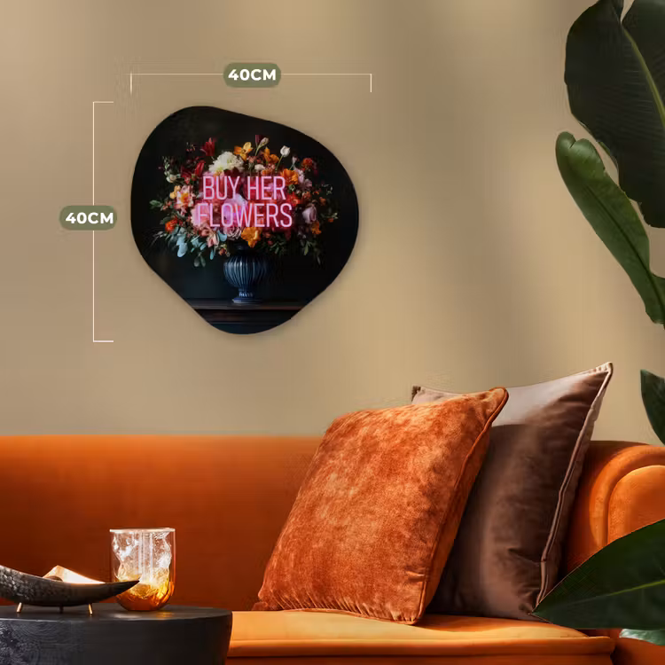Quote - Bloemen - Vaas - Neon Wandcirkel Organisch Forex 3mm klein -sfeer3