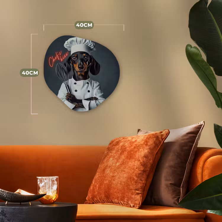 Quote - Neon - Hond - Kokskleding Wandcirkel Organisch Forex 3mm klein -sfeer3