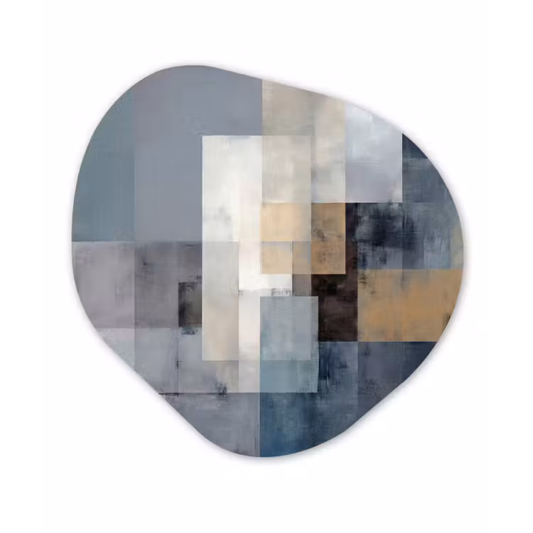 Rechthoeken - Abstract - Blauw Wandcirkel Organisch Forex 3mm klein -3d