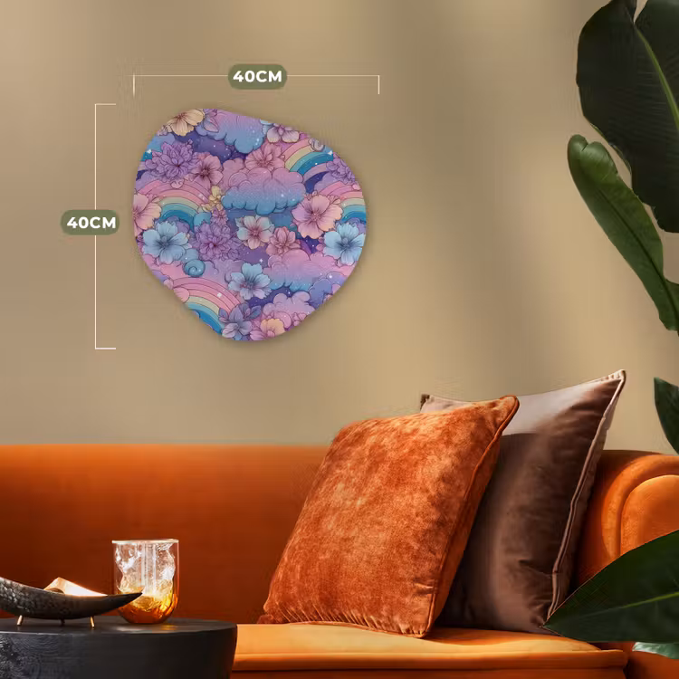 Regenbogen - Bloemen - Kleurrijk - Wolken Wandcirkel Organisch Forex 3mm klein -sfeer3