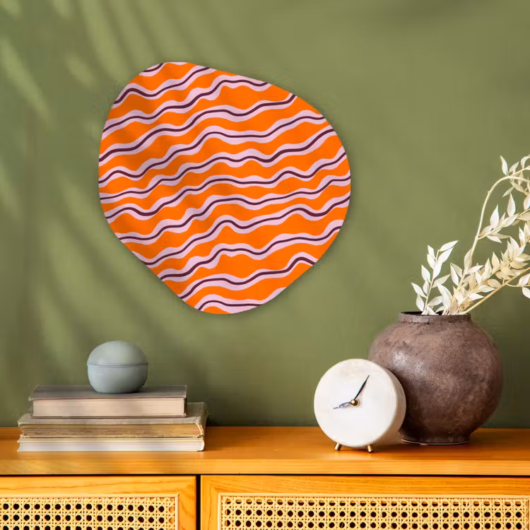 Retro - Golvend - Oranje Wandcirkel Organisch Forex 3mm klein 629 -sfeer2