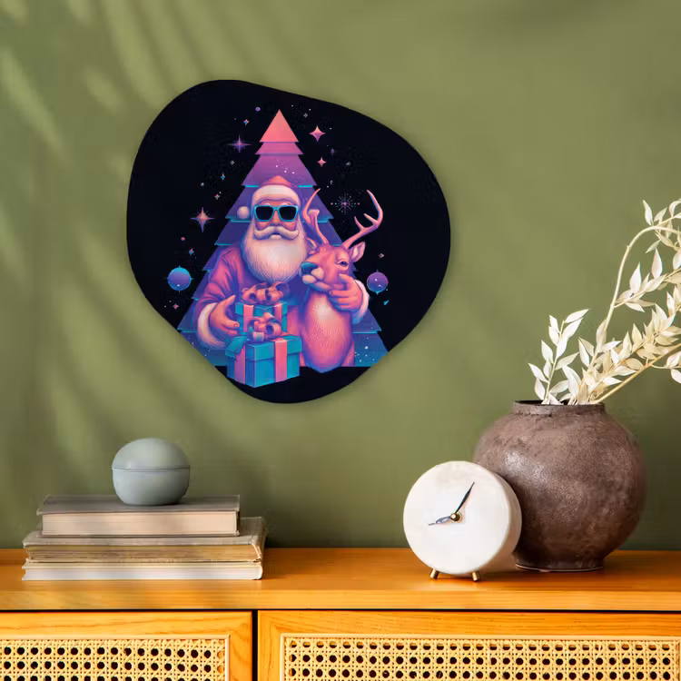 Retro - Kerstman - Rendieren - Kerstboom Wandcirkel Organisch Forex 3mm klein -sfeer2