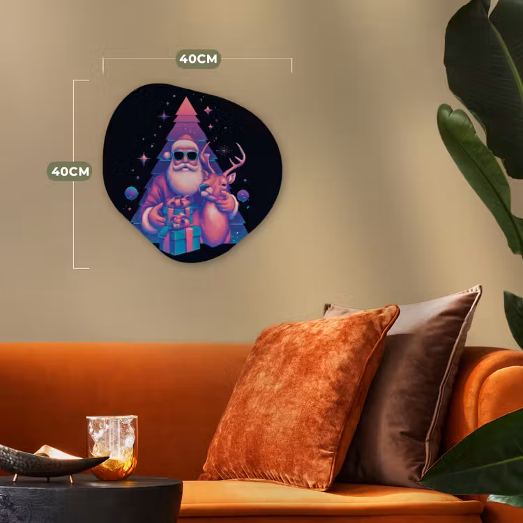 Retro - Kerstman - Rendieren - Kerstboom Wandcirkel Organisch Forex 3mm klein -sfeer3