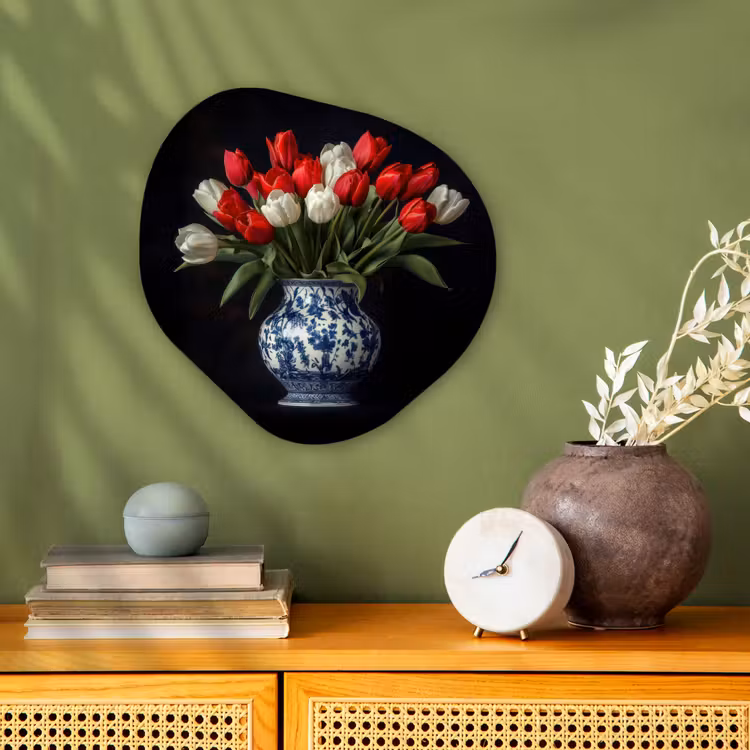 Rode - Bloemen - Tulpen - Vaas Wandcirkel Organisch Forex 3mm klein -sfeer2