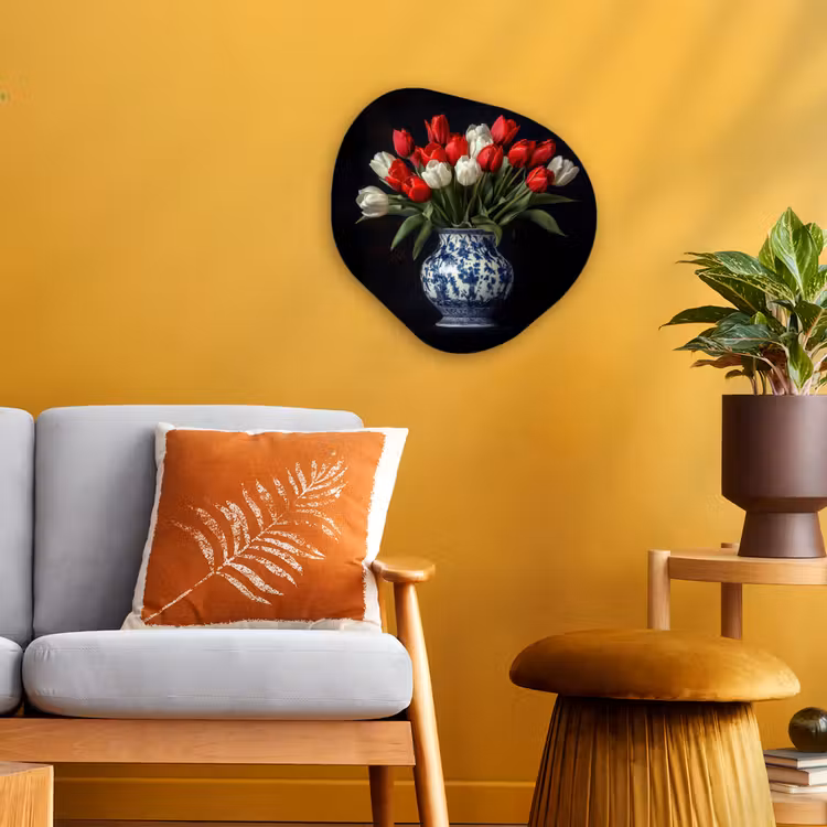 Rode - Bloemen - Tulpen - Vaas Wandcirkel Organisch Forex 3mm klein -sfeer4