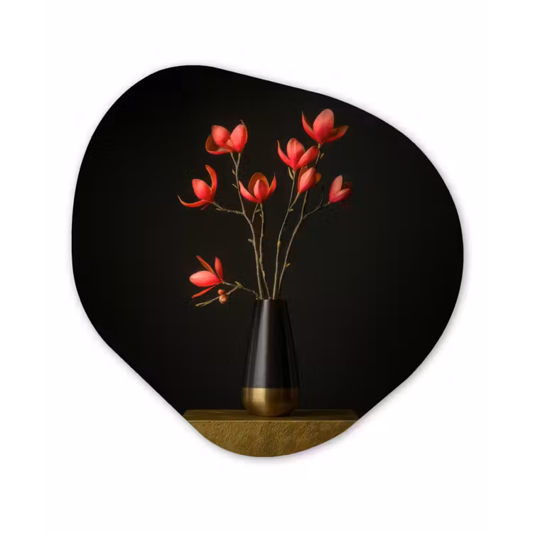 Rode - Bloemen - Vaas Wandcirkel Organisch Forex 3mm klein -3d