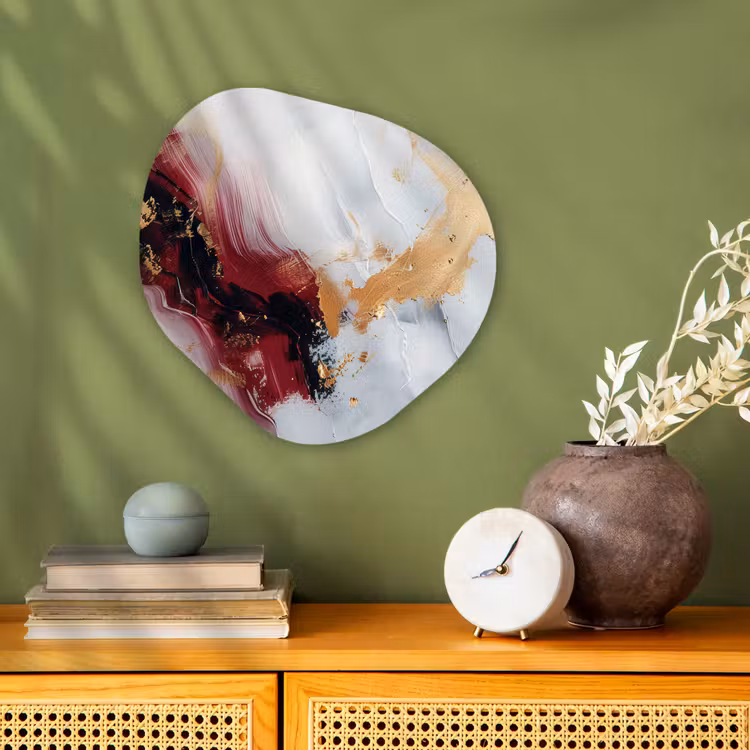 Rood - Abstract - Goud - Modern Wandcirkel Organisch Forex 3mm klein -sfeer2