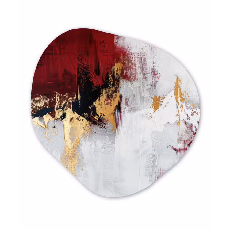 Rood - Marmer - Abstract - Goud - Modern Wandcirkel Organisch Forex 3mm klein -3d