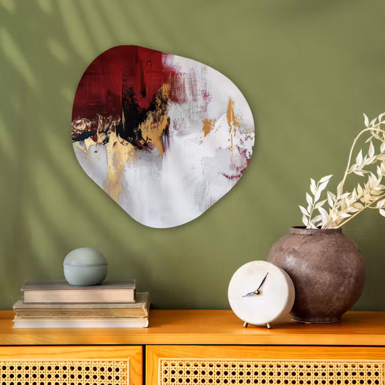 Rood - Marmer - Abstract - Goud - Modern Wandcirkel Organisch Forex 3mm klein -sfeer2