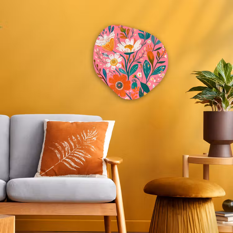Roze - Bloemen - Wit - Oranje Wandcirkel Organisch Forex 3mm klein -sfeer4