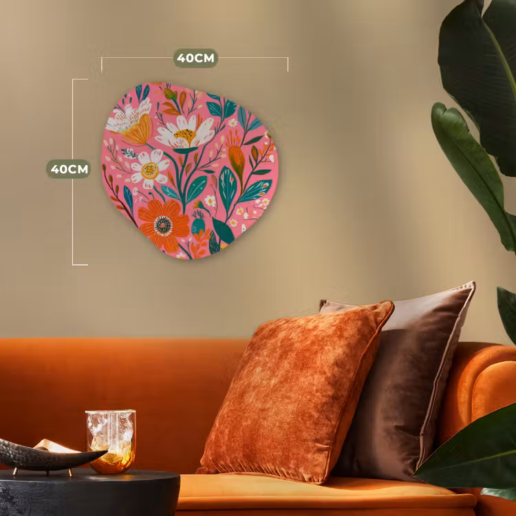 Roze - Bloemen - Wit - Oranje Wandcirkel Organisch Forex 3mm klein -sfeer3