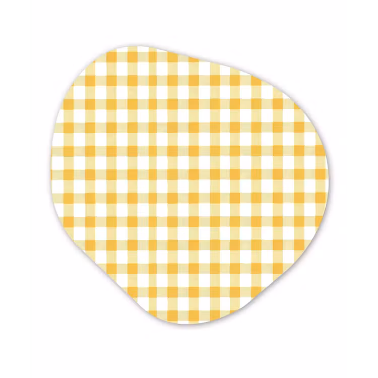 Ruit - Gingham - Klassiek - Geel en Wit Wandcirkel Organisch Forex 3mm klein 629 -3d